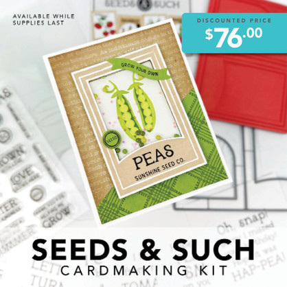 Graphic of $76 discounted price seeds & such card making kit that includes gardening themed paper crafting items.