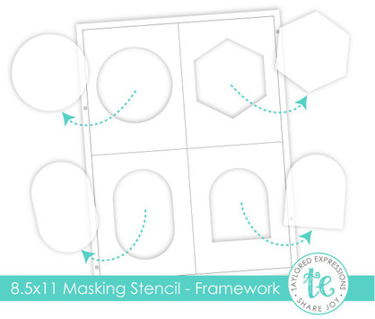 Graphic of 8.5x11 inch. Masking Stencil - Framework to create custom frames for papercrafting handmade cards.