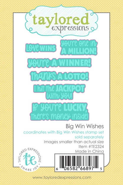 Graphic of Big Win Wishes Dies with sentiment cut outs for papercrafting!