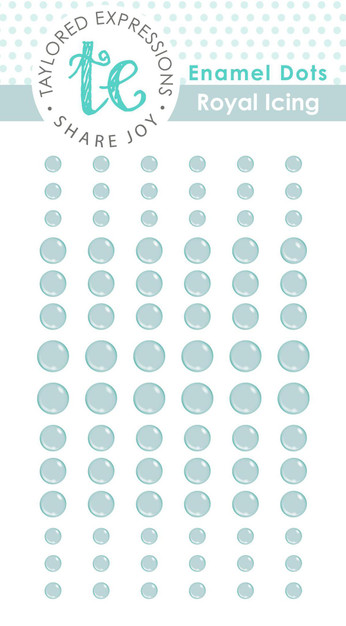 Graphic of packaging of Royal Icing colored enamel dots of various sizes.