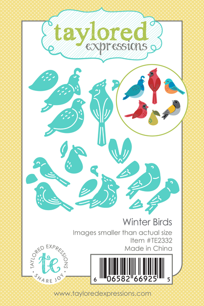 Graphic of an assortment of types of birds and a pear steel die cut out for paper crafting.