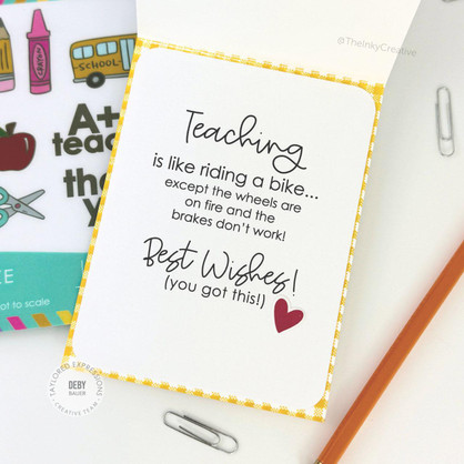 Handmade greeting card with a heart on it and a teacher sentiment on it.