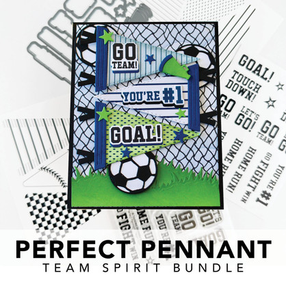 Graphic of Perfect Pennant Team Spirit Bundle that includes foil its, stamps, and steel die for papercrafting. Graphic of Perfect Pennant Team Spirit Bundle that includes foil its, stamps, and steel die for papercrafting.
