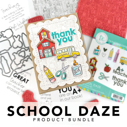 Graphic of School Daze Product Bundle that includes, stamps, steel dies, and insiders for papercrafting. Graphic of School Daze Product Bundle that includes, stamps, steel dies, and insiders for papercrafting.