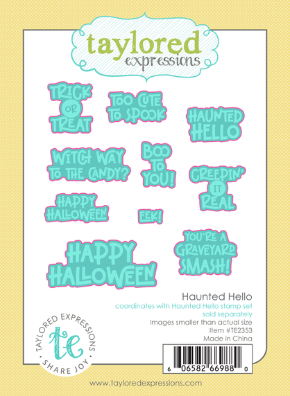 Graphic of Haunted Hello steel die that cuts out halloween sentiments for papercrafting.