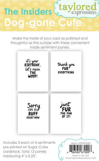 Graphic of The Insiders Dog-gone Cute which include 4 sentiment insider panels that are dog themed for papercrafting.