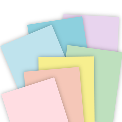 Graphic of 7 different pieces of TE premium cardstock that creates a pastel rainbow pack of paper.