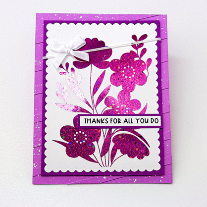 Handmade greeting card with thanks for all you do sentiment on it.