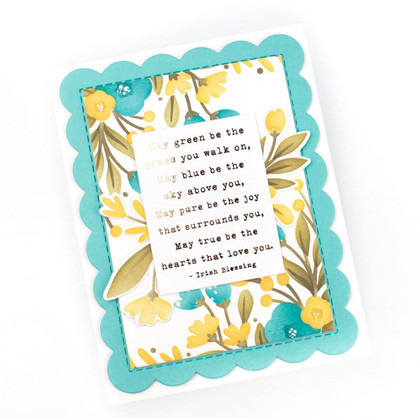 Handmade greeting card with foiled Irish Blessing sentiment on it.