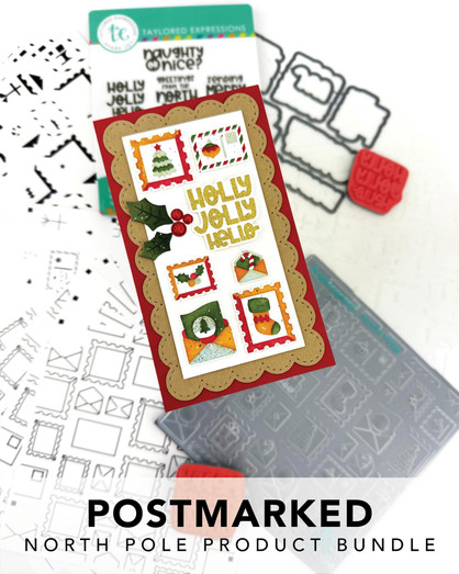 Graphic of Postmarked North Pole Product Bundle which includes steel die, foil, and stamps for papercrafting. Graphic of Postmarked North Pole Product Bundle which includes steel die, foil, and stamps for papercrafting.