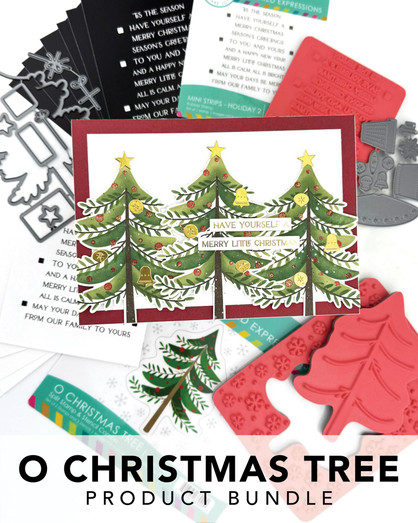 Graphic of O Christmas Tree Product Bundle which includes stamps, dies, stencils, and foil for papercrafting. Graphic of O Christmas Tree Product Bundle which includes stamps, dies, stencils, and foil for papercrafting.