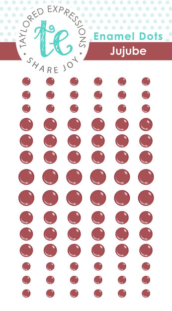 Graphic of jujube enamel dots which are embellishments that are a red color.