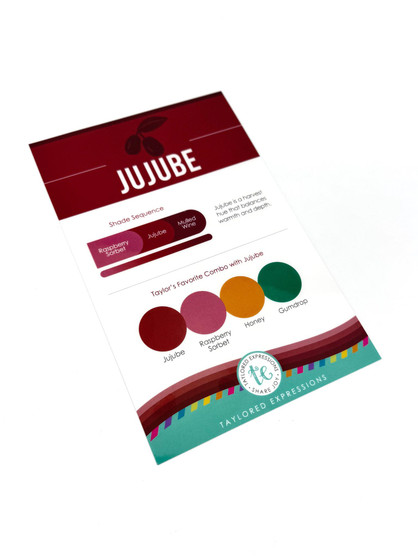 Image of Palette Playbook - Jujube which includes a sheet that shows the shade sequence for the red color, jujube.