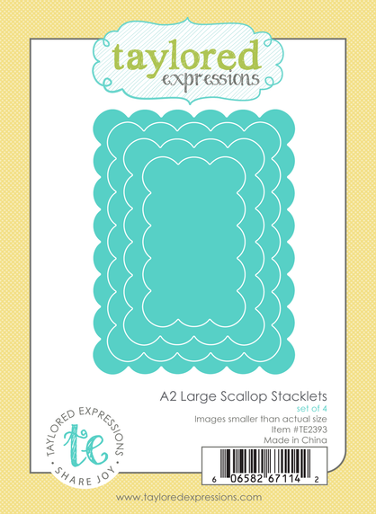 Graphic of A2 Large Scallop Stacklets Steel Die Set that includes scalloped stacklets for papercrafting.