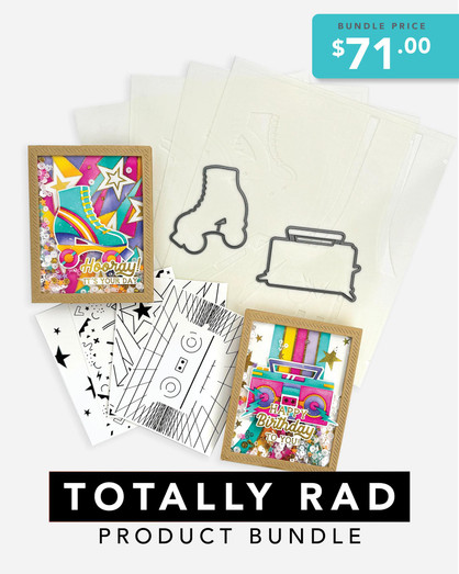 Graphic of Totally Rad Product Bundle for $71 which includes dies, foil it's, and a layering stencil.