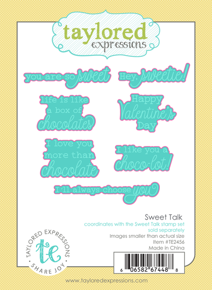 Graphic of Sweet Talk Dies set which includes Valentine's Day Sentiments to cut out for papercrafting.