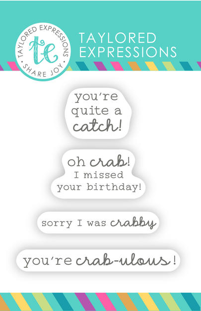 Image of Critter Crew Clear Stamp Set - Crab Confessions which are crab themed sentiments for papercrafting.