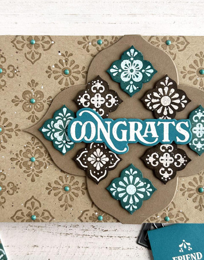 Handmade greeting card with tile designs on it and congrats sentiment on it.