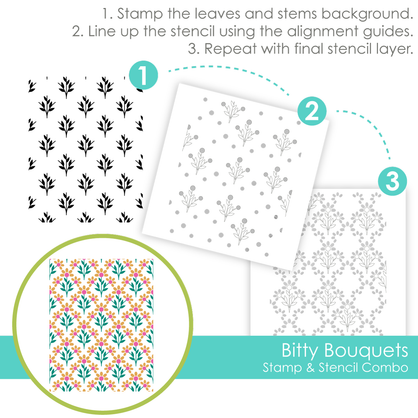Graphic of Bitty Bouquets Stamp & Stencil Combo that creates a floral background.