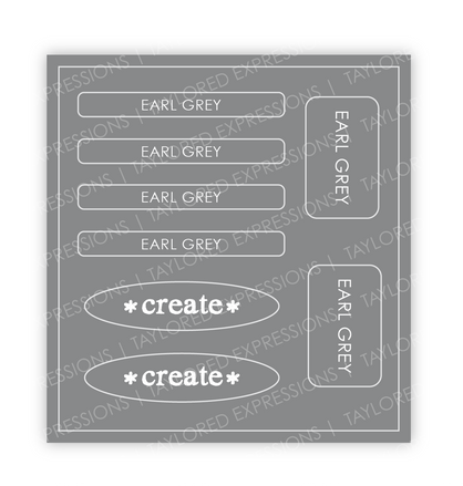 Graphic of Love to Label Sticker Sheet - Earl Grey which is a grey color.