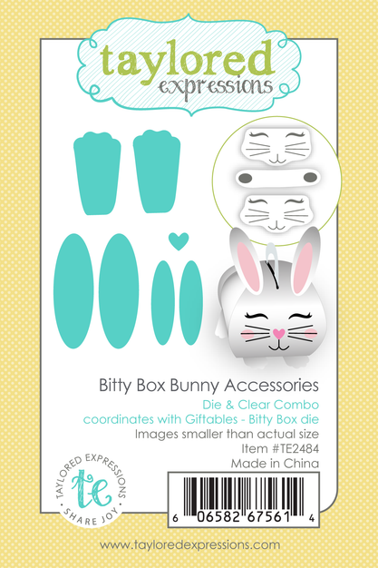 Graphic of Bitty Box Bunny Accessories Die & Clear Stamp Combo which is used to create a bunny for papercrafting.