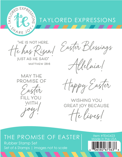 Graphic of The Promise of Easter Stamp Set which includes various easter sentiments for papercrafting.