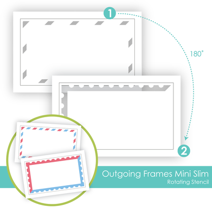 Graphic of Outgoing Frames Mini Slim Rotating Stencil Set which is used for papercrafting.