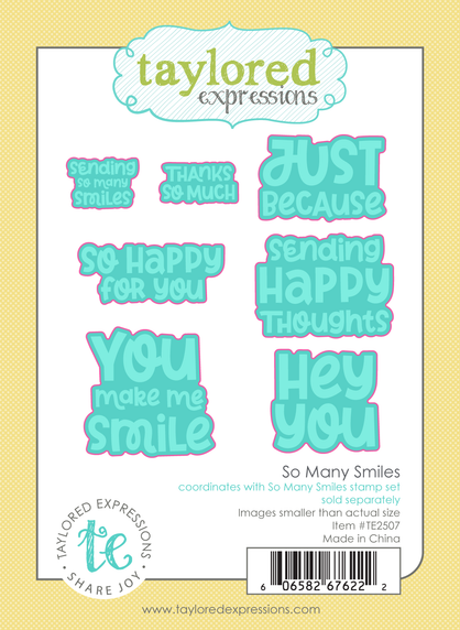 Graphic of So Many Smiles Dies which includes steel die sentiments for papercrafting.
