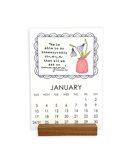 Handmade calendar with bible verse on it and flowers on it.