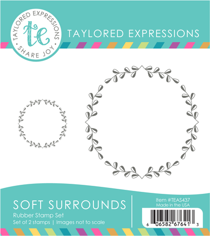 Graphic of Soft Surrounds rubber stamp set that includes two leaf wreathes for papercrafting.