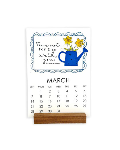 Handmade calendar with a bible verse on it and flowers on it.