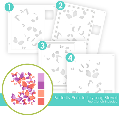 Graphic of Butterfly Palette Layering Stencil which includes butterflies on it for papercrafting.