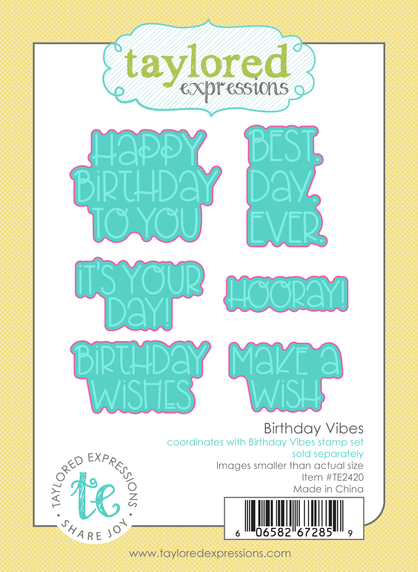 Graphic of Birthday Vibes Dies which are sentiments for papercrafting.