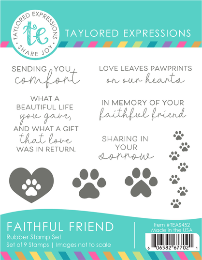 Graphic of Faithful Friend Stamp Set which includes sympathy sentiments for papercrafting.