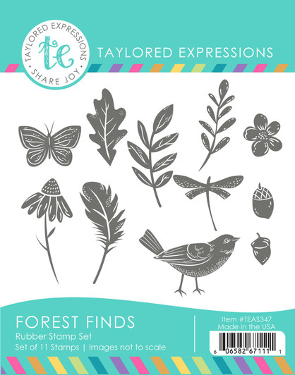 Graphic of Forest Finds Stamp Set which includes stamps for papercrafting.