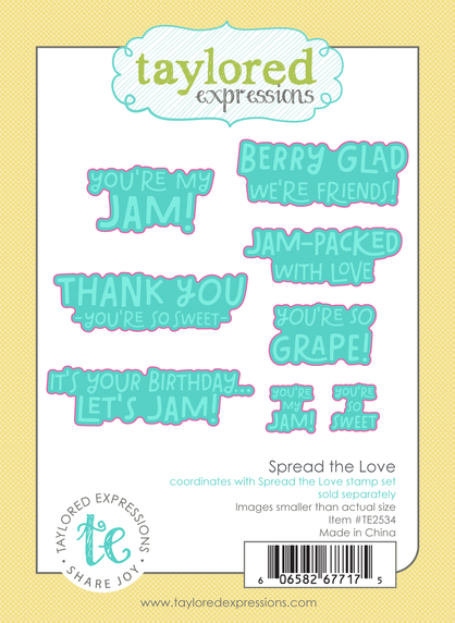 Graphic of Spread the Love die set that includes dies for sentiments for papercrafting.