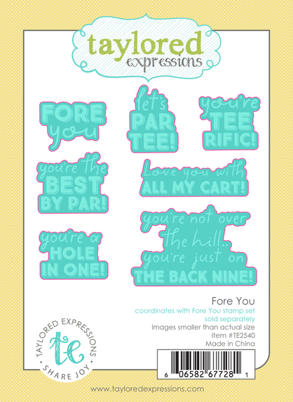 Graphic of Fore You steel die set that includes 7 dies for papercrafting sentiments.