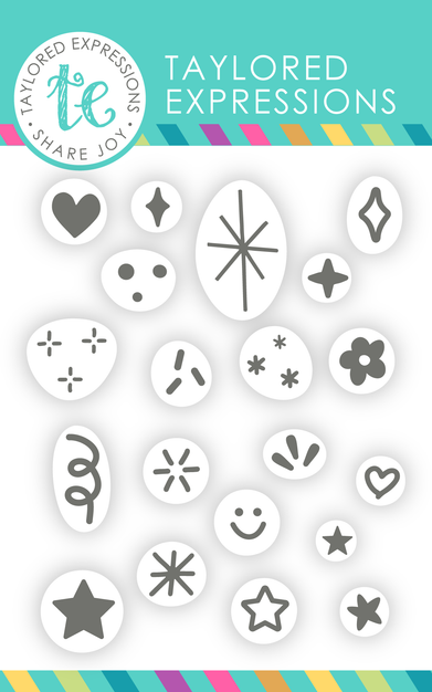 Graphic of Inky Doodles Clear Stamp which includes different add ons for papercrafting.