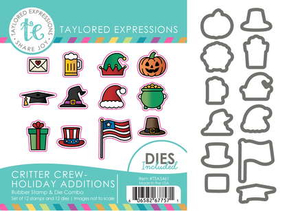 Graphic if Critter Crew Stamp & Die Combo - Holiday Additions which includes holiday add ons for papercrafting.