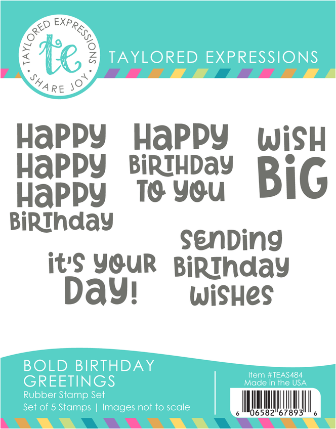 Graphic of Bold Birthday Greetings Stamp Set which includes rubber stamps for papercrafting.