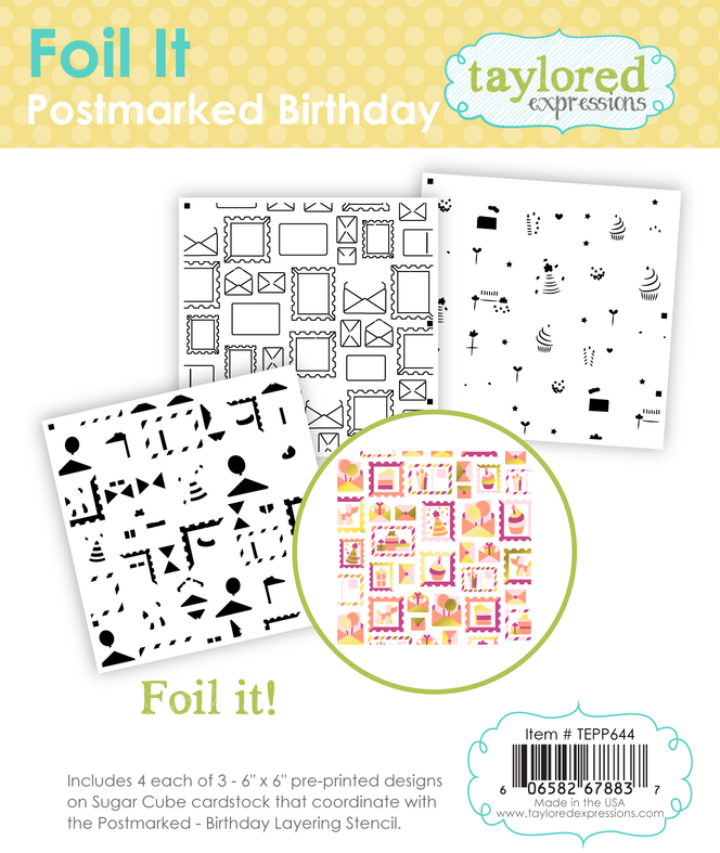 Graphic of Foil It - Postmarked Birthday which includes birthday themed items for papercrafting.