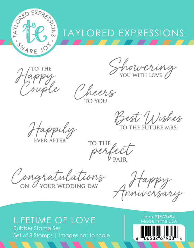 Graphic of Lifetime of Love Stamp Set which includes sentiment for papercrafting.