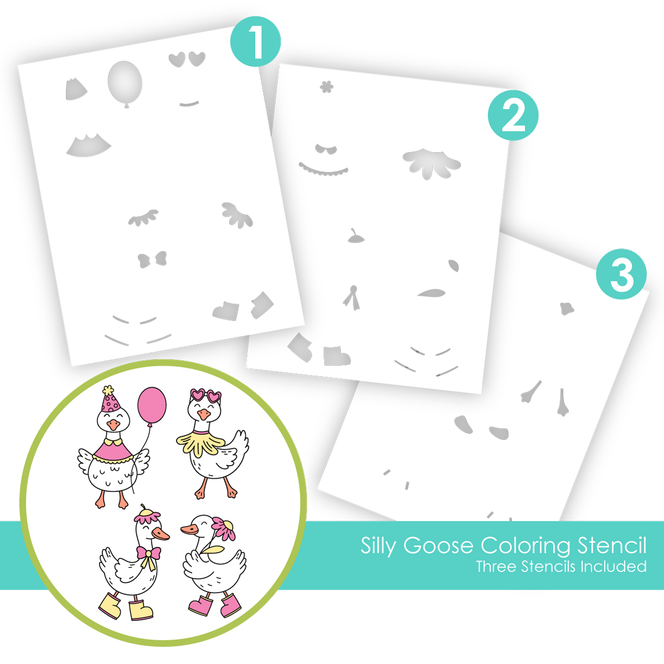 Graphic of Silly Goose Coloring Stencil which has geese on it and is used for papercrafting.