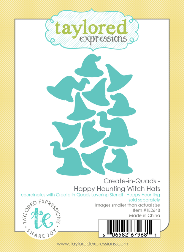 Graphic of create-in-quads Happy haunting Witch Hats Die which is used for papercrafting.