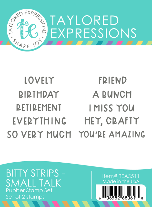 Graphic of Bitty Strips Stamp Set - Small Talk which include sentiments for papercrafting.
