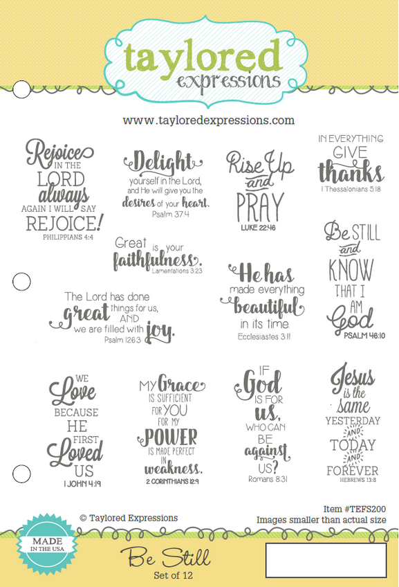 Graphic of Be Still religious sentiment stamp set for paper crafting.