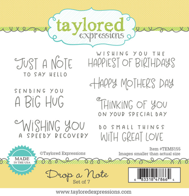 Graphic of Drop a Note red rubber sentiment stamp set that includes 7 stamps for papercrafting. Graphic of Drop a Note red rubber sentiment stamp set that includes 7 stamps for papercrafting.