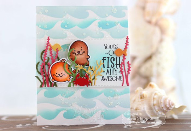 Handmade greeting carad with sea animals on it and you're o-fish-ally awesome sentiment on it.