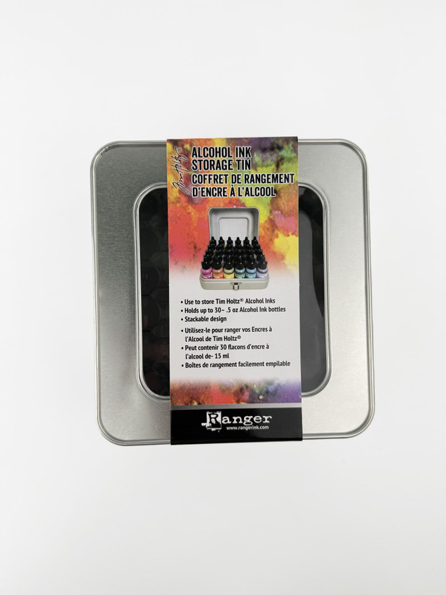 Image of Alcohol Ink Storage Tin that holds alcohol bottles for papercrafting.