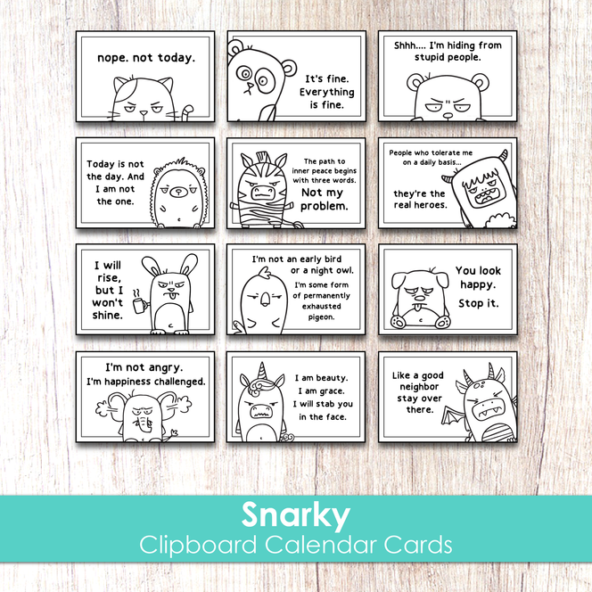Clipboard Calendar Cards - Snarky